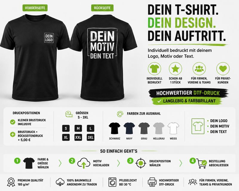 T-Shirt individuell bedrucken – mit eigenem Logo, Motiv oder Text