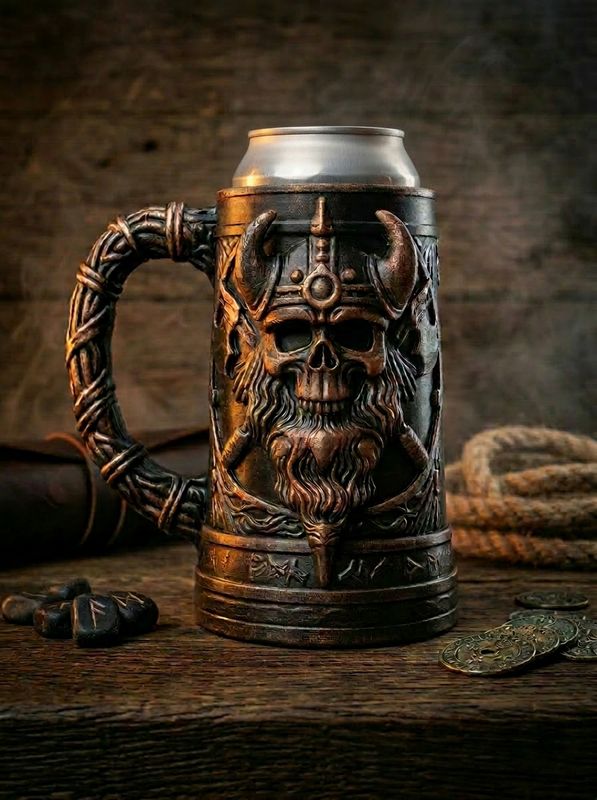 Dosenhalter „Skalle“ – Rustikaler Totenkopf-Humpen für 0,5l Dosen