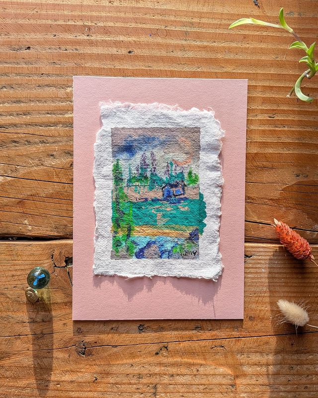 Lakeside cabin #2 – Original Mini Painting *LAST REMAINING*