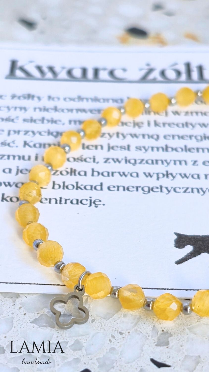 Bransoletka na gumce - kwarc żółty