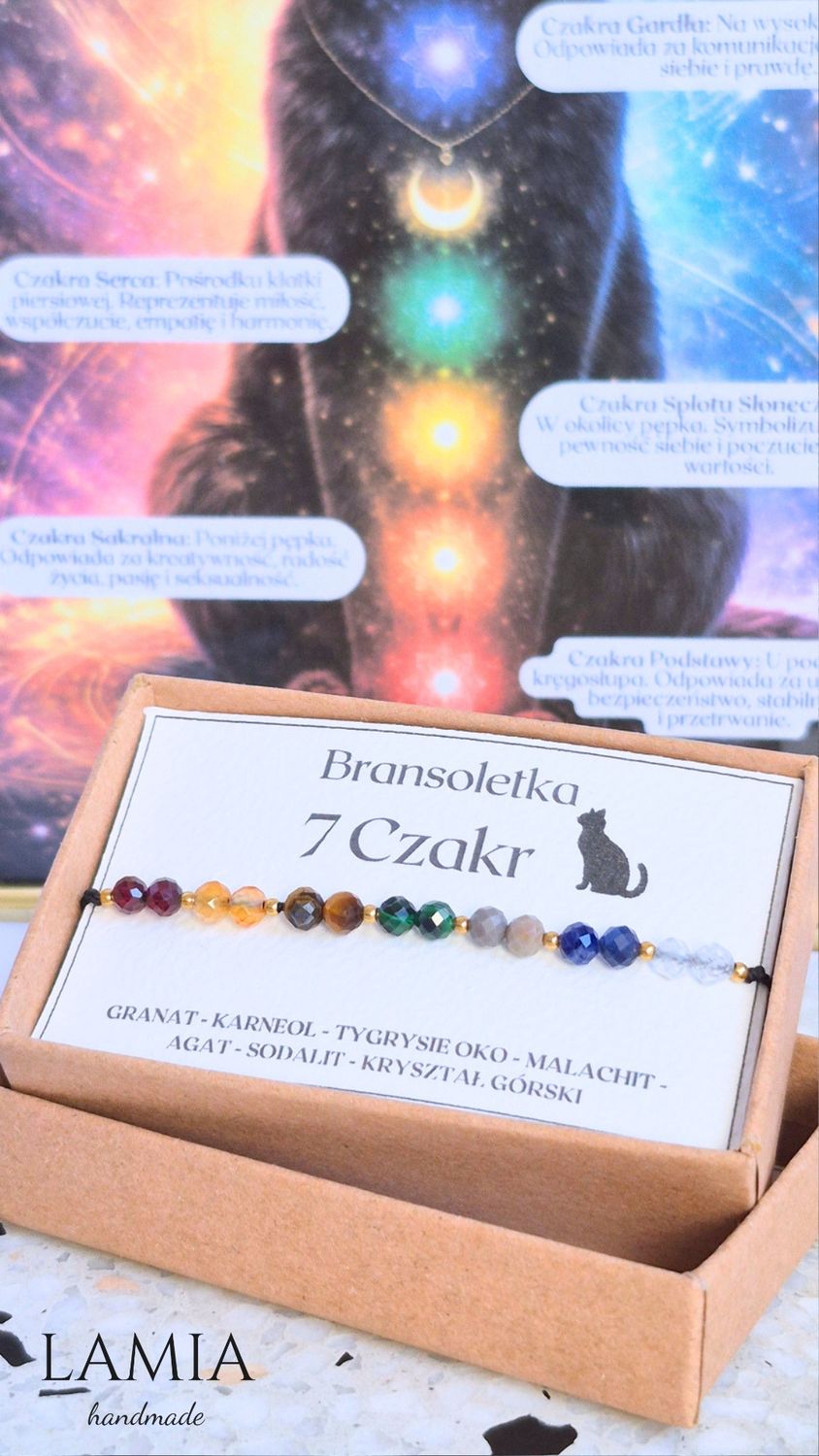 Bransoletka na czarnej nici jedwabnej 7 czakr