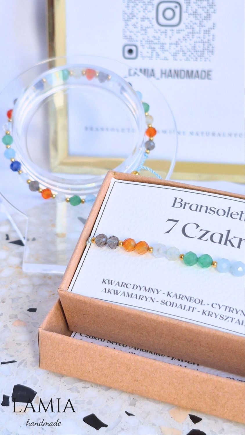 Bransoletka na błękitnej nici jedwabnej 7 czakr