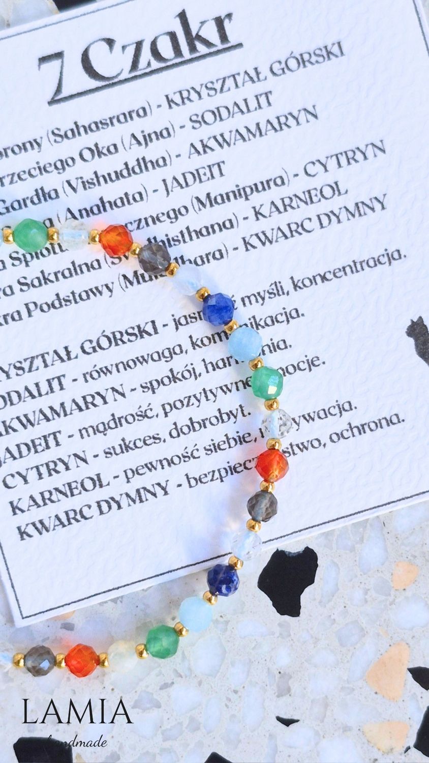 Bransoletka na błękitnej nici jedwabnej 7 czakr - pełna