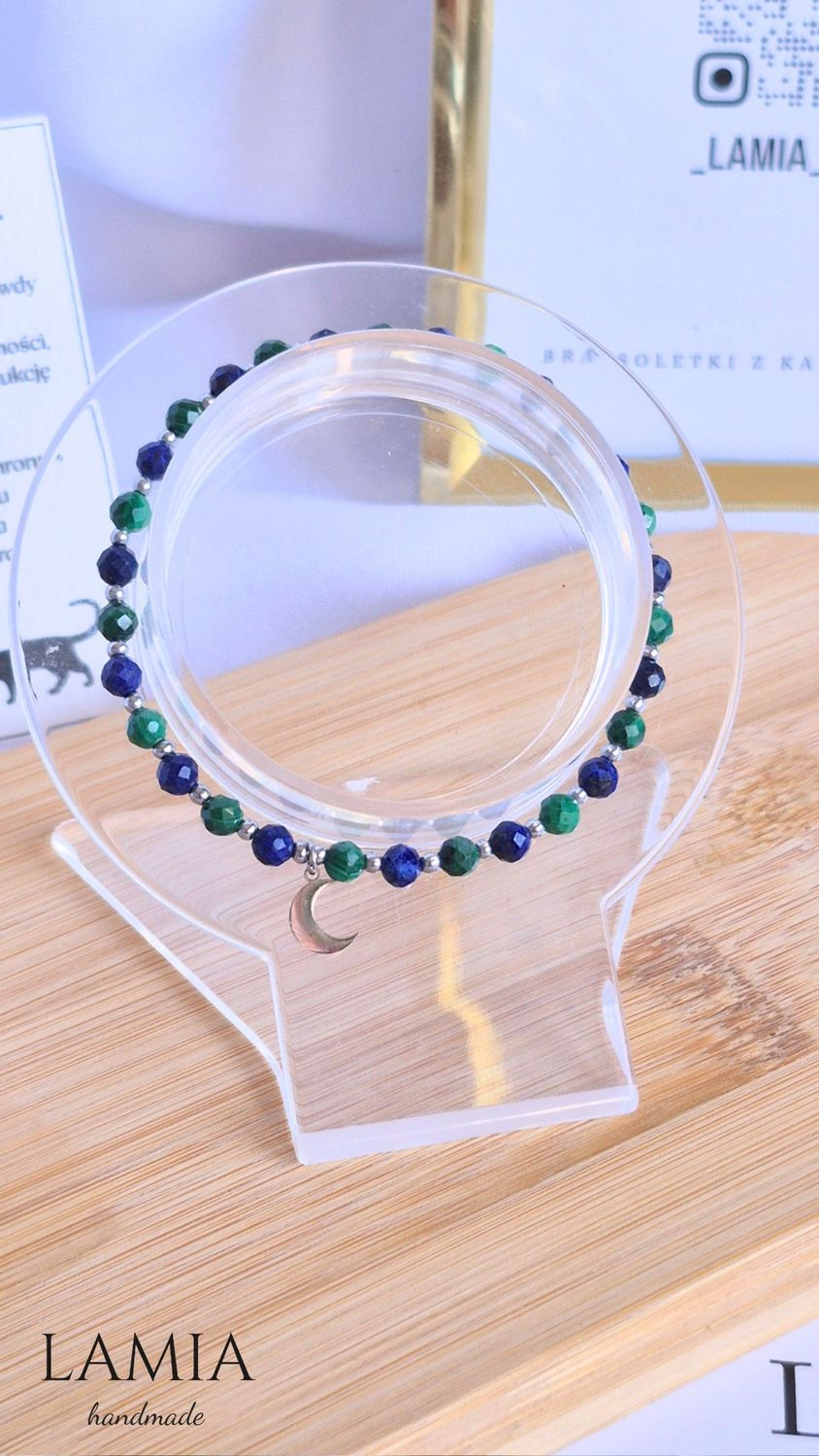 Bransoletka na gumce - lapis lazuli, malachit