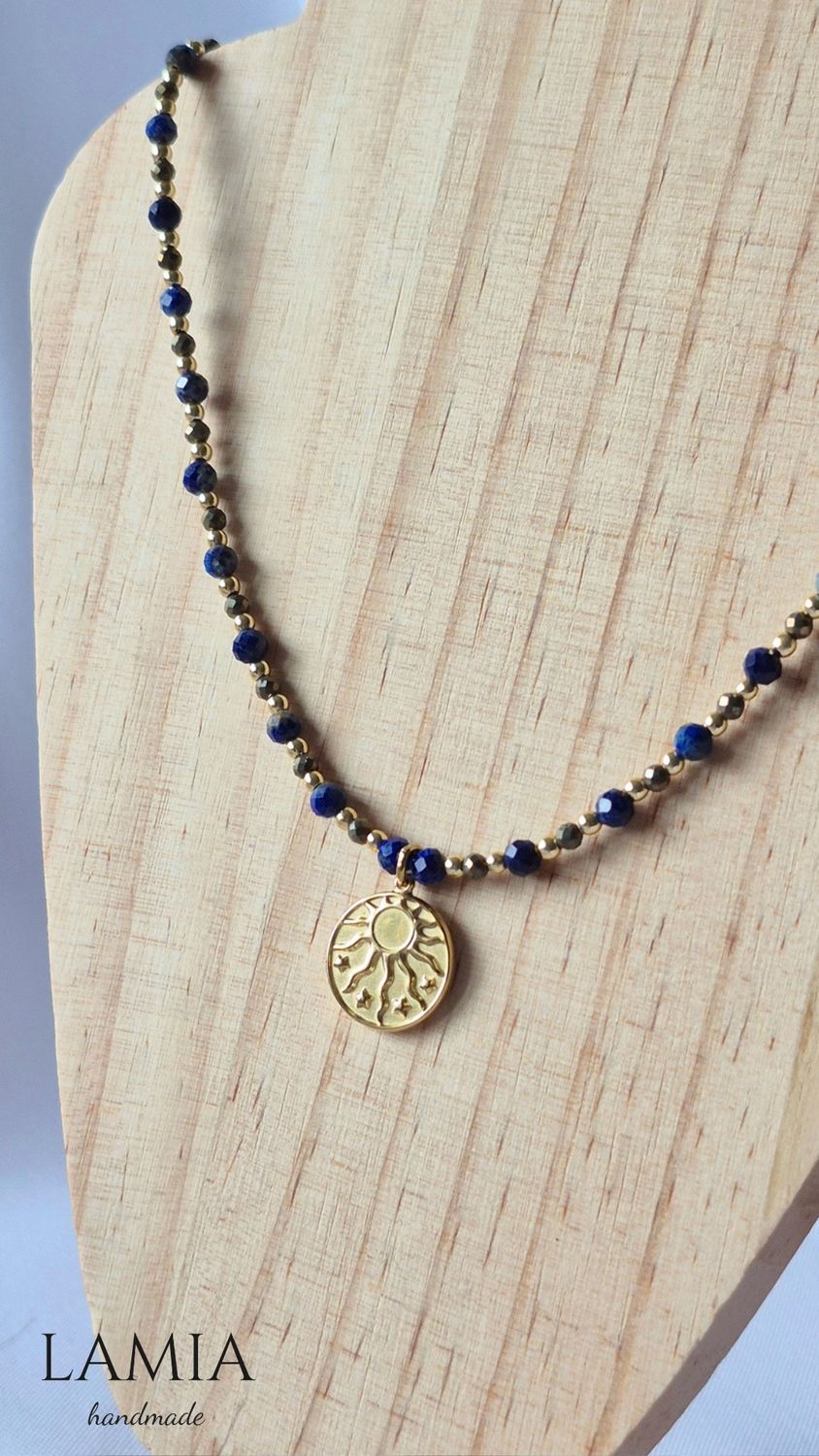 Naszyjnik z kamieni naturalnych - Piryt, Lapis Lazuli, Hematyt