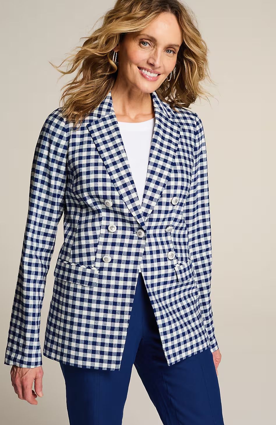 Linen-Stretch Double-Breasted Blazer