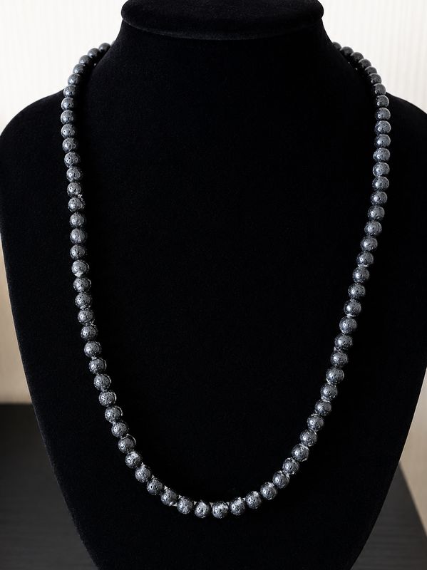 Collier Perles de Lave 43 cm – Fermoir Bouée Doré Acier Inoxydable