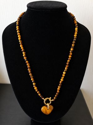 Collier ŒIL DE TIGRE pendentif Cœur Collier oeil de tigre 43cm pendentif coeur