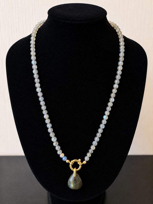 collier en labradorite perles naturelles 4 mm avec pendentif et fermoir bouée