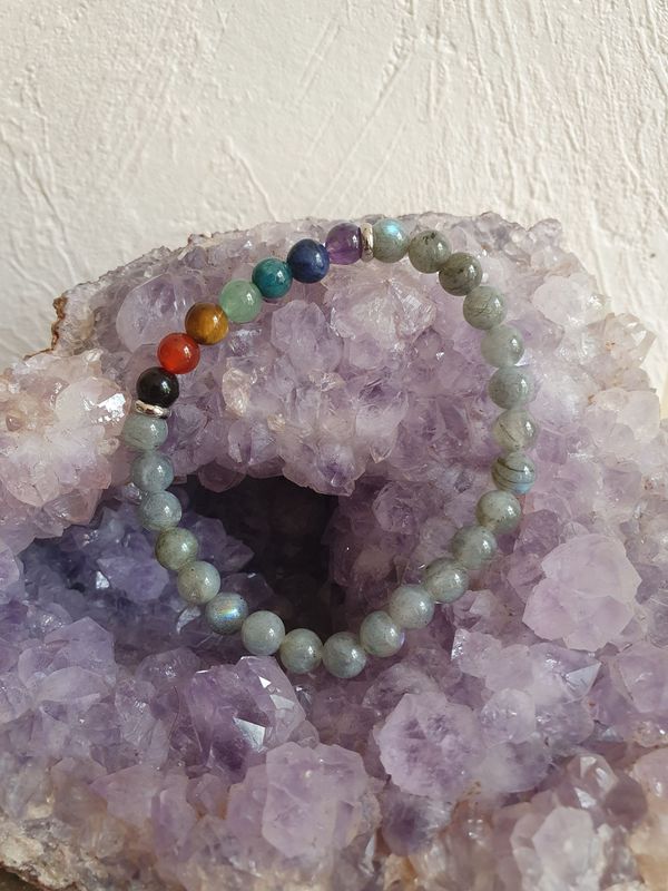 Bracelet 7 chakras Labradorite 16 cm 6 mm