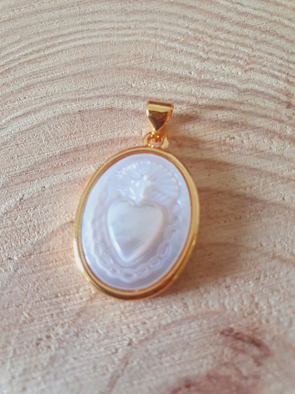 Pendentif Ex Voto - Acier Inoxydable Doré - Nacre