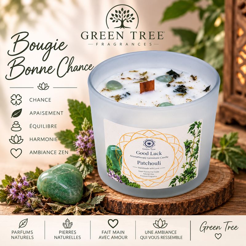 BOUGIE BONNE CHANCE - AVENTURINE VERTE ET PATCHOULI