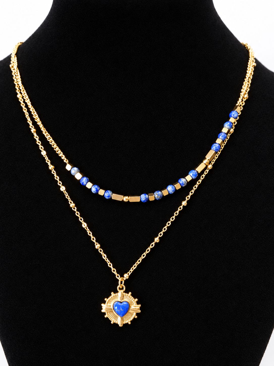 COLLIER DOUBLE EN PIERRE NATURELLE – COEUR DORE COLLIER DOUBLE EN PIERRE NATURELLE – COEUR DORE