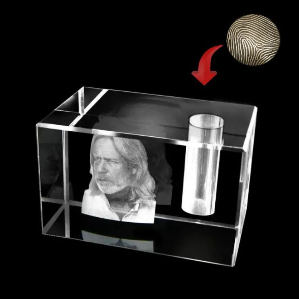 FotoGlas urn + zilver afsluitdop Vingerafdruk
