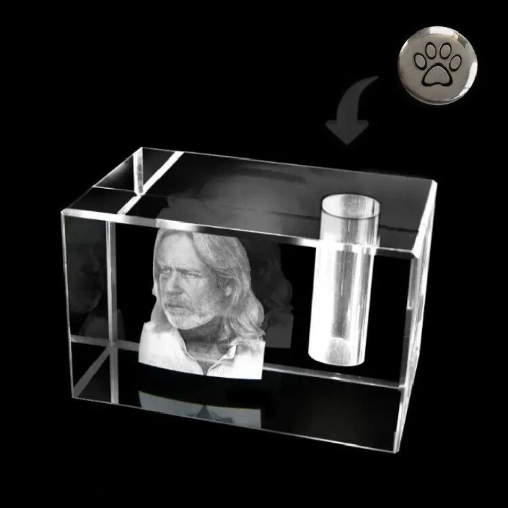 FotoGlas urn + zilver afsluitdop met Pootafdruk