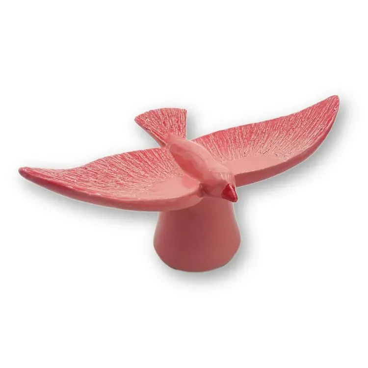 Vogel urn op sokkel in Oudroze keramiek 11cm