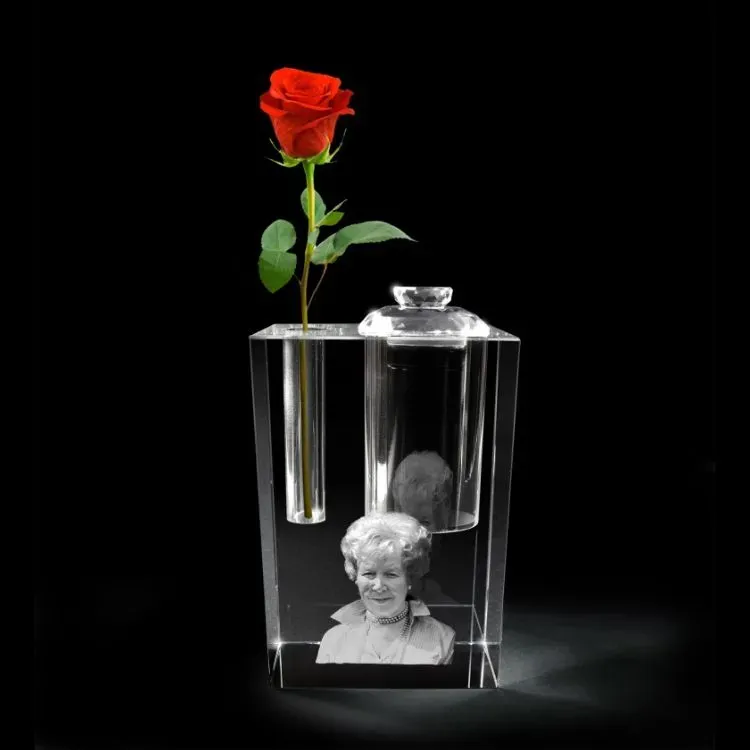 FotoGlas urn 120x180x80mm met bloemhouder FotoGlas urn 120x180x80mm met bloemhouder