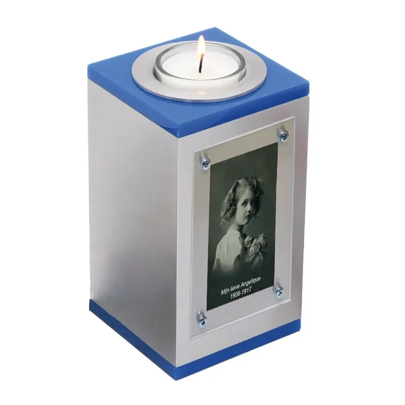 Urn met waxinehouder Qube lichtblauw
