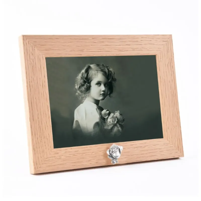 Fotolijst in Eikenhout + As roos in zilverkleur