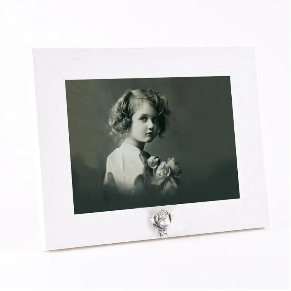 Fotolijst met wit kader + Roos urn