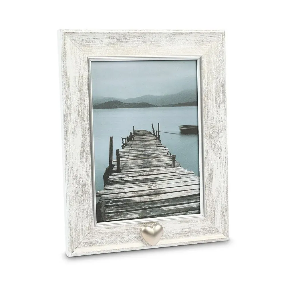 Fotolijst met Wit kader + Zilver bies en Hart urn