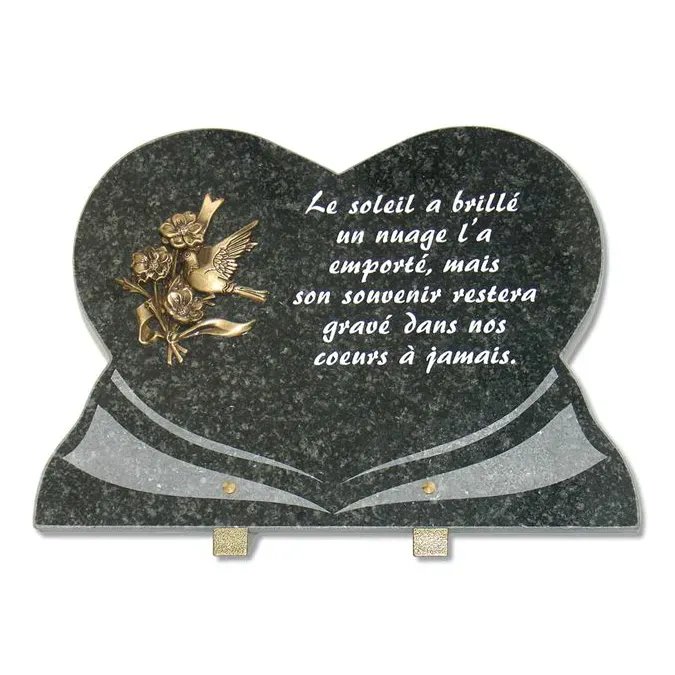 Gedenksteen Hart 30x40cm: Bronzen duif met bloemen