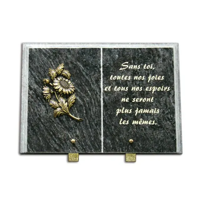 Gedenksteen 25x35cm met bronzen zonnebloem