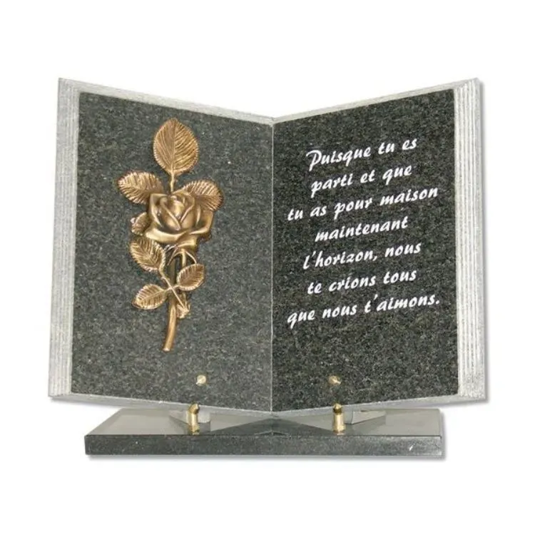 Gedenksteen Boek 35x30cm met bronzen roos
