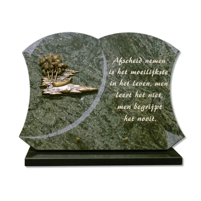 Gedenksteen met 2 bogen 34x45cm en bronzen landschap