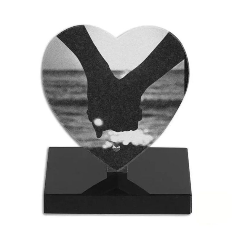 Gedenksteen Hart 15x15cm op sokkel met tekst + laserfoto geheel dekkend