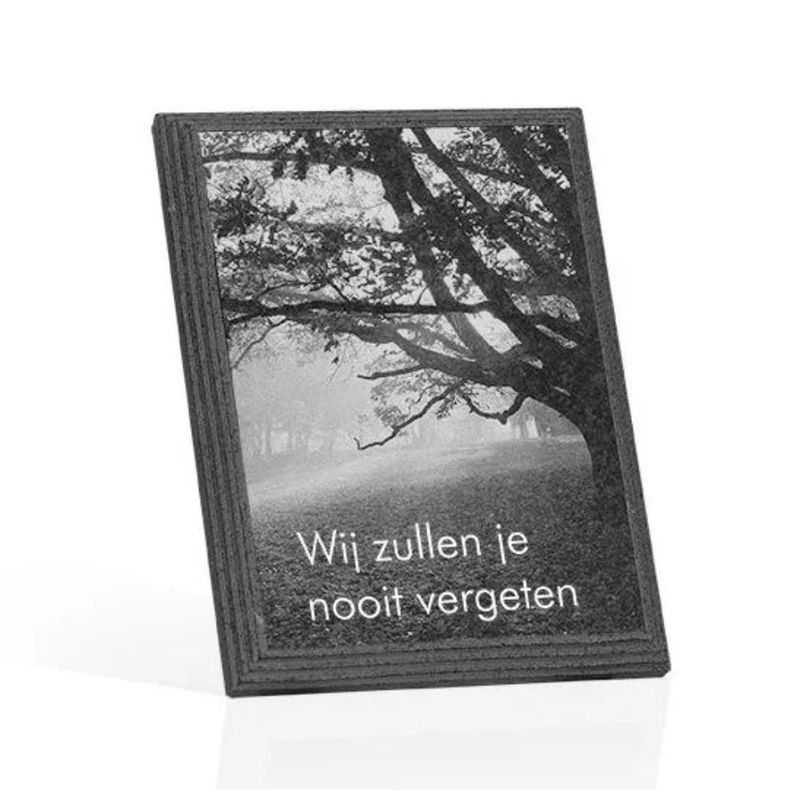 Gedenkplaat met tekst + laserfoto geheel dekkend