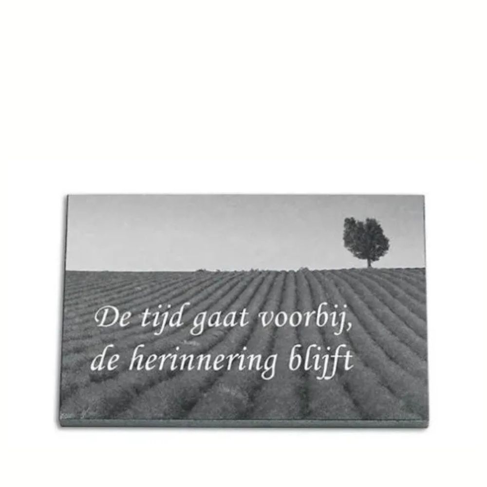 Gedenkplaat 20x30cm: tekst + laserfoto volledig dekkend