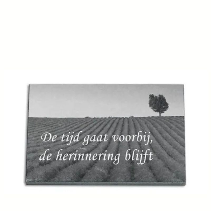 Gedenkplaat 20x30cm: tekst + laserfoto volledig dekkend