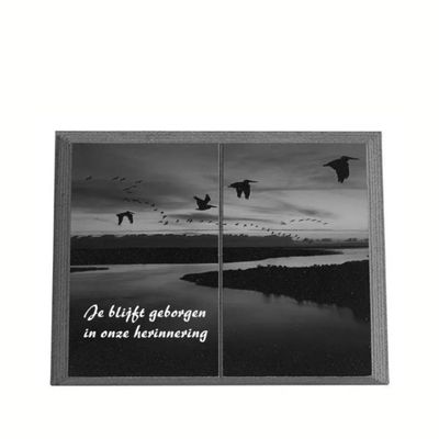 Gedenkplaat Boek 30x40cm: tekst en laserfoto volledig dekkend