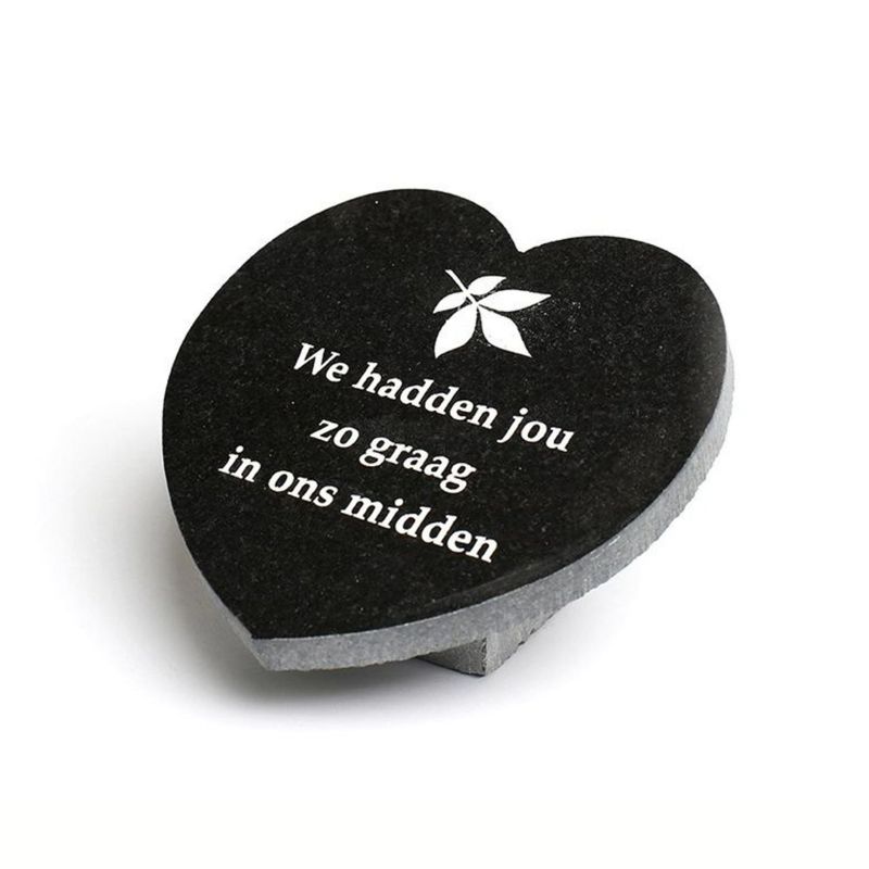 Gedenksteen Hart 12x12cm + Boomblad: Wij Hadden Jouw Zo Graag