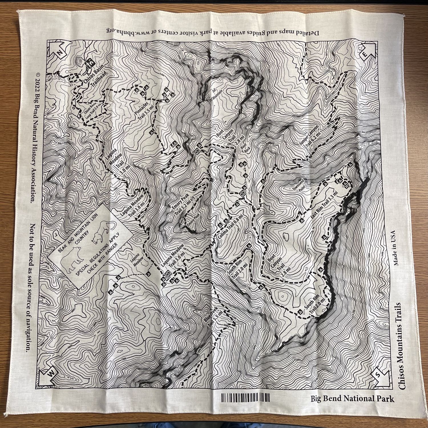 Bandana - Chisos Trails Map, Color: White