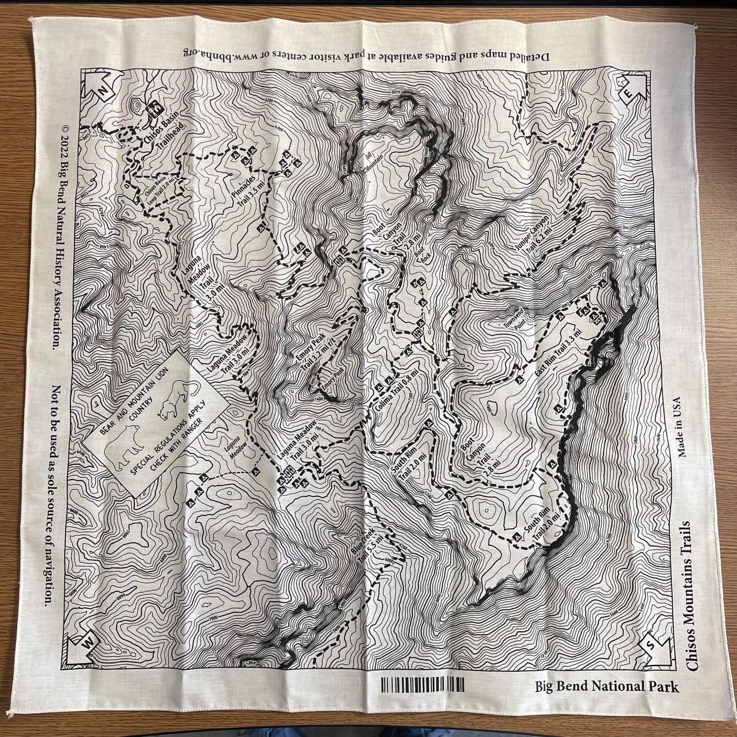 Bandana - Chisos Trails Map, Color: White