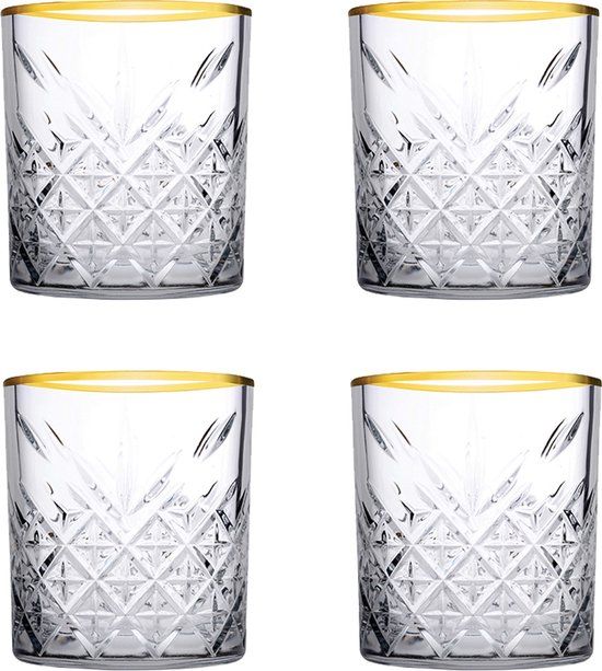 Pasabahce Golden touch met gouden rand Timeless 35.5 cl - Transparant Goud 4 stuks