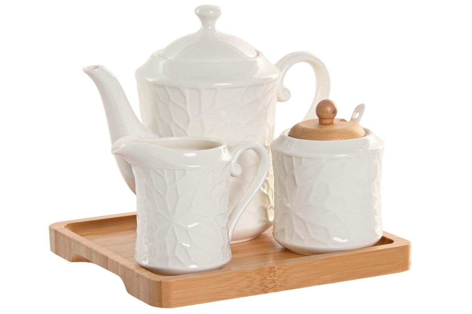TETERA SET 4 PORCELANA BAMBU 23X21X20,5 RELIEVE