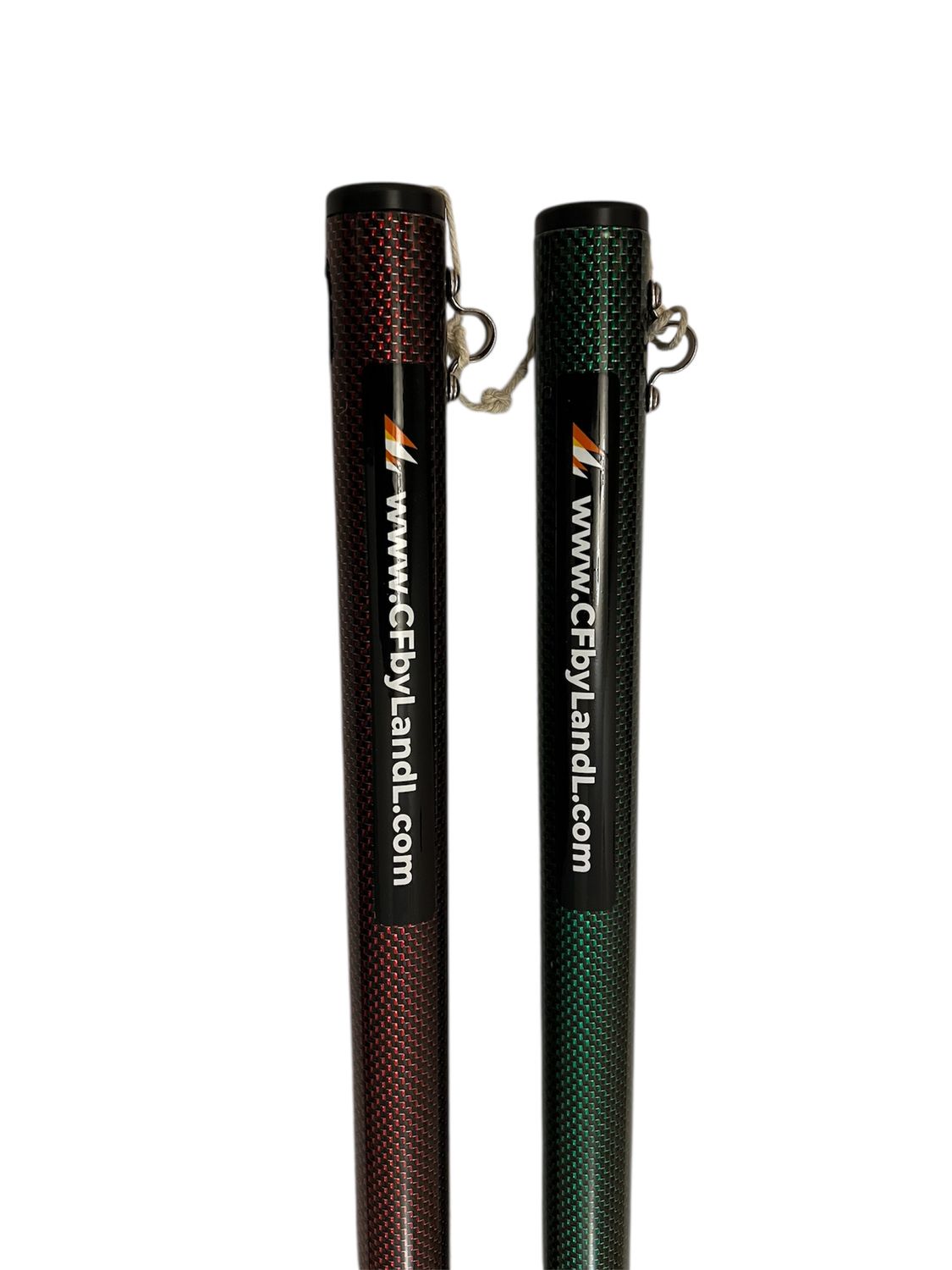CFbyLandL® Fireball Lightweight Twin Carbon Spinnaker Poles in Red and Black and Green and Black with fittings 