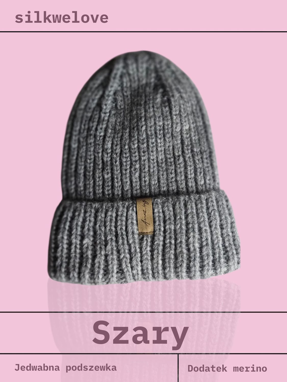 CZAPKA ZIMOWA, szara, z wełną merino i jedwabną podszewką