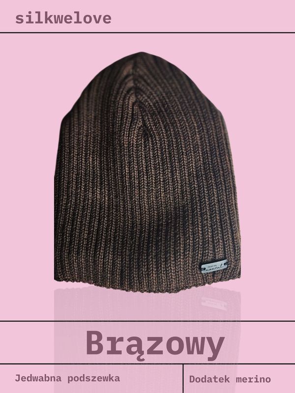 CZAPKA ZIMOWA, brąz, z wełną merino i jedwabną podszewką