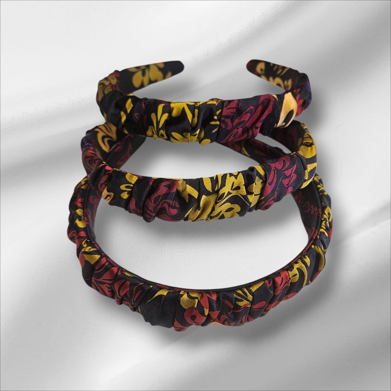 Opaska jedwabna - Ciemny fiolet we wzory