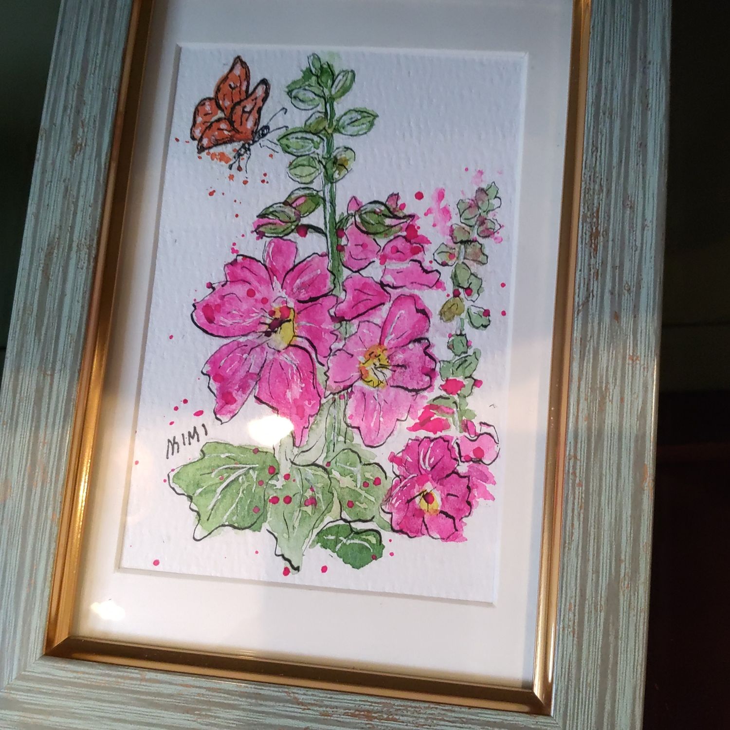 MW Framed Paintibg Pink Flowers