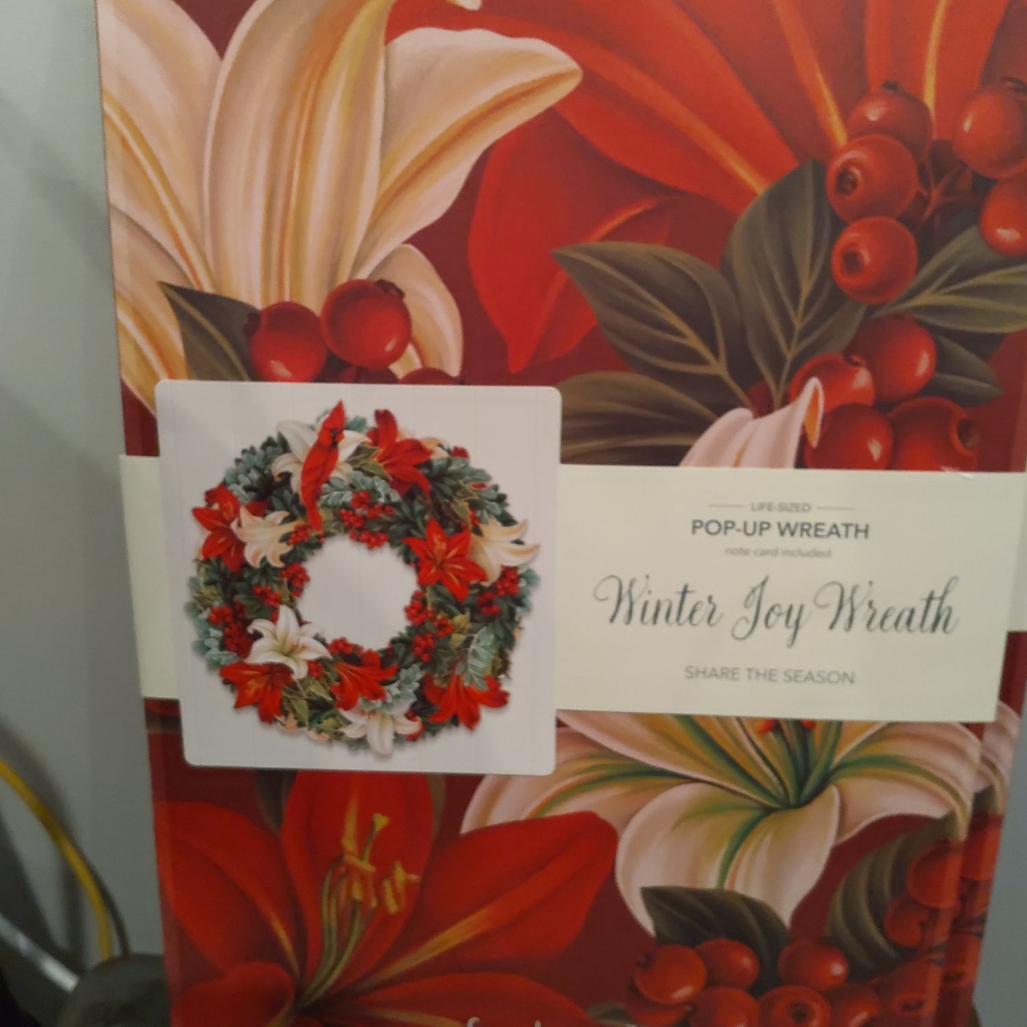 Freshcut Paper Pop Up Winter Joy Wreath, 15 Inch Life Sized Reusable Christmas Wreath Decoration & Holiday Decor for Xmas Party & Home Decor