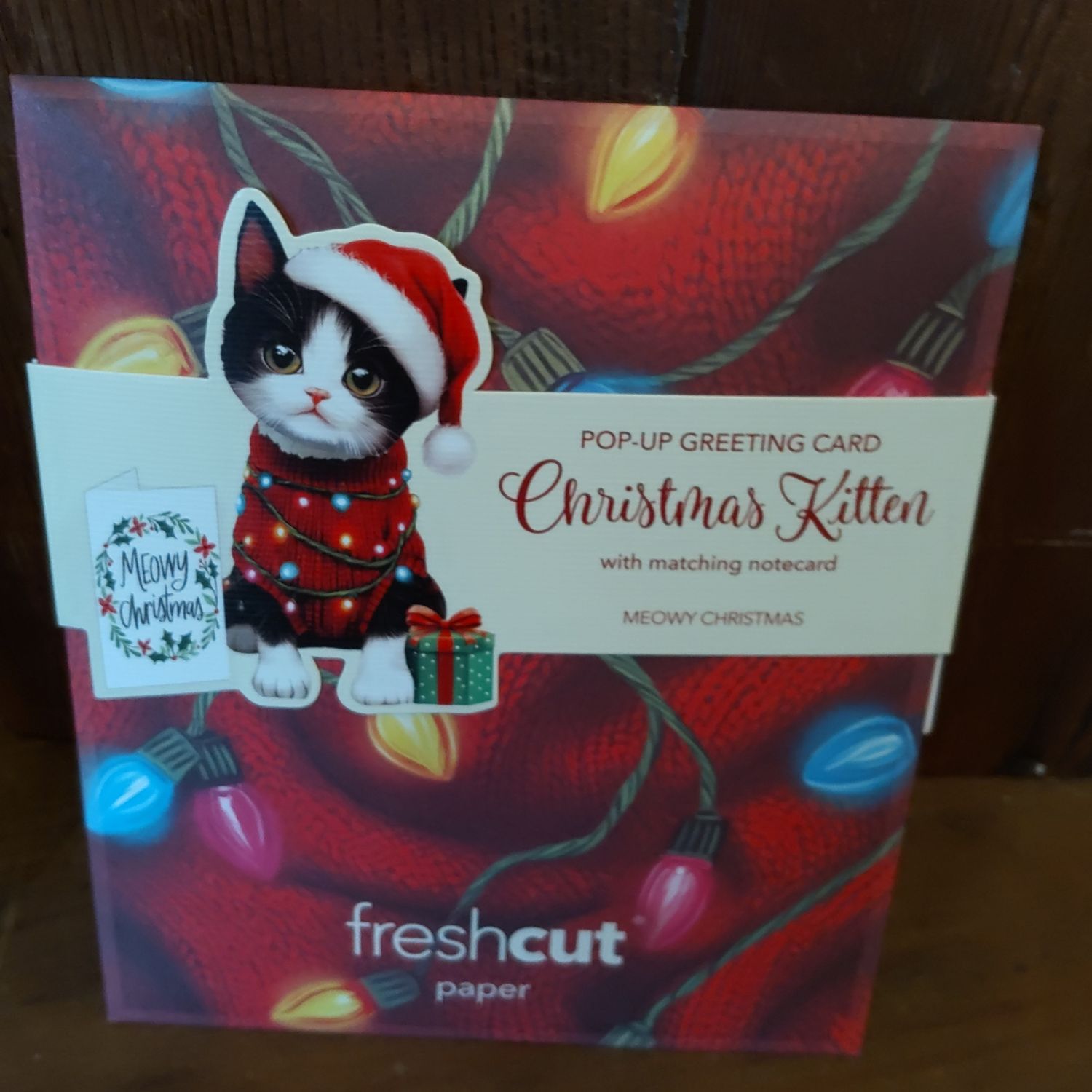 Freshcut Paper Pop Up Cards, Mini Christmas Kitten, 6 Inch Mini Sized 3D Cat Gifts, PopUp Greeting Card, Christmas Cards, Holiday Card