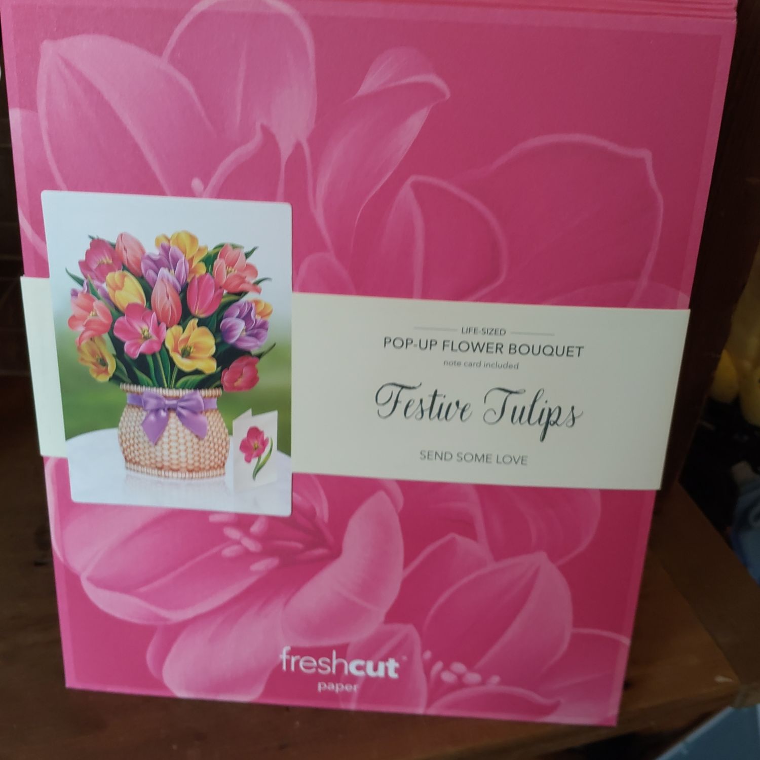 Freshcut Paper Pop Up Cards, Festive Tulips with Basket