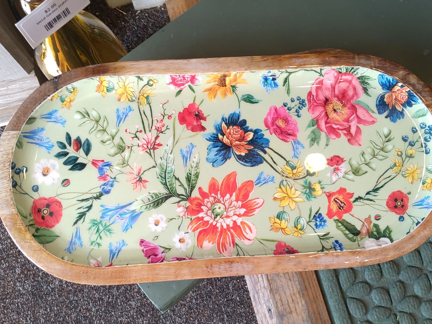 Lg Oval Wood Floral Plate