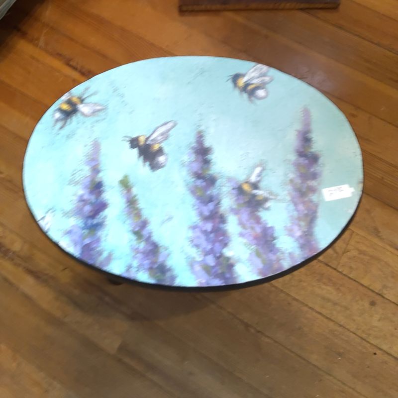 Wooden Painted Stool Bees And Lavender Plants
