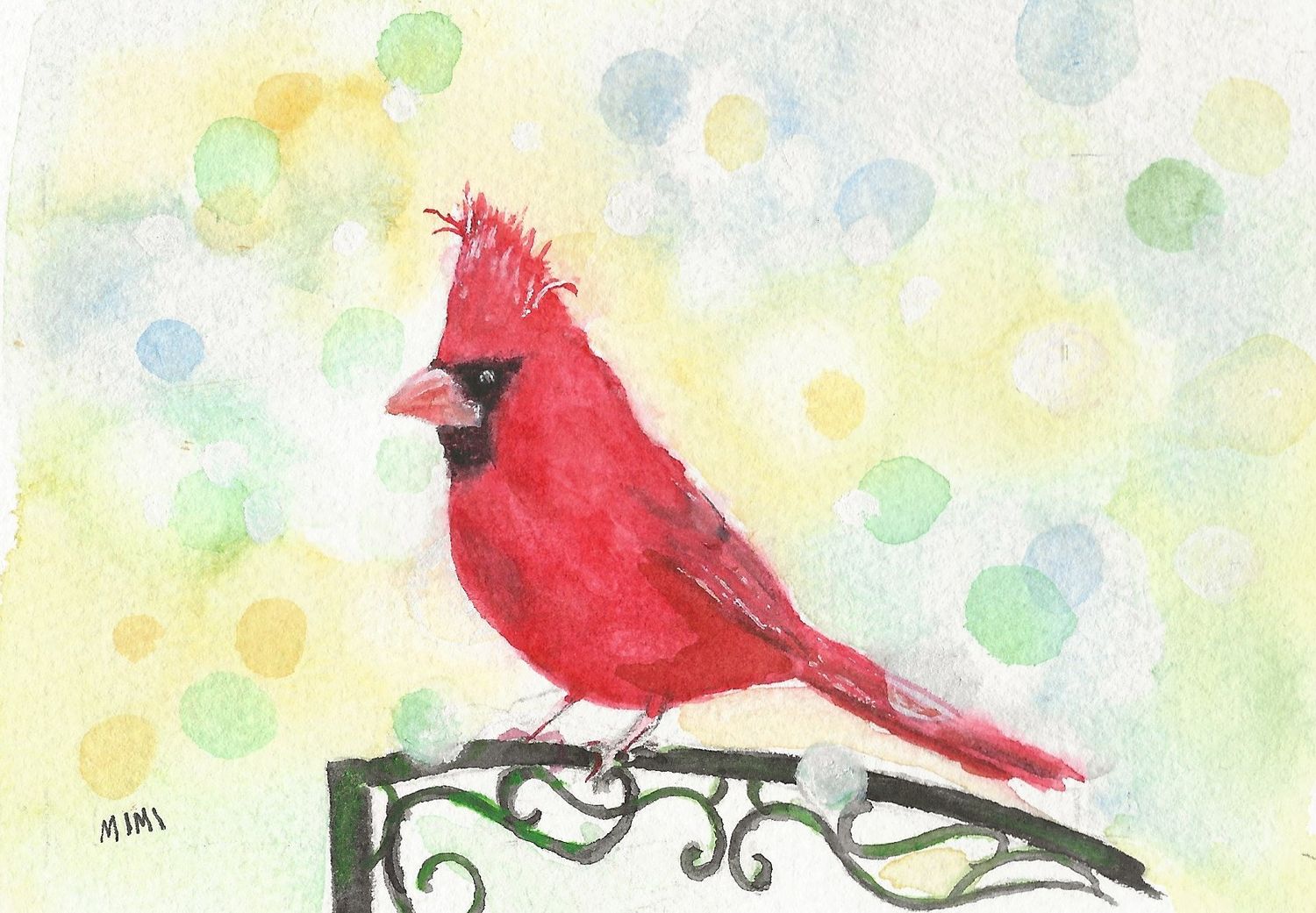 MW Framed Painting cardinal bench